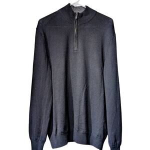 Black Brown Made in Italy 100% Extra Fine Merino Wool Quarter Zip Sweater Mens L